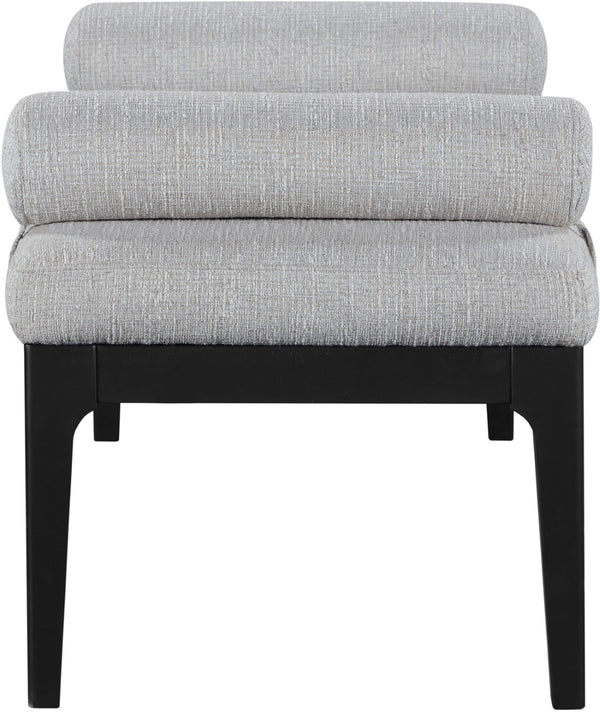 Meridian Furniture Priscilla Art Deco Upholstered Bench with Woven Fabric Bolster Pillows for Bedroom Entry Grey 22073Grey