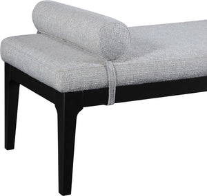 Meridian Furniture Priscilla Art Deco Upholstered Bench with Woven Fabric Bolster Pillows for Bedroom Entry Grey 22073Grey