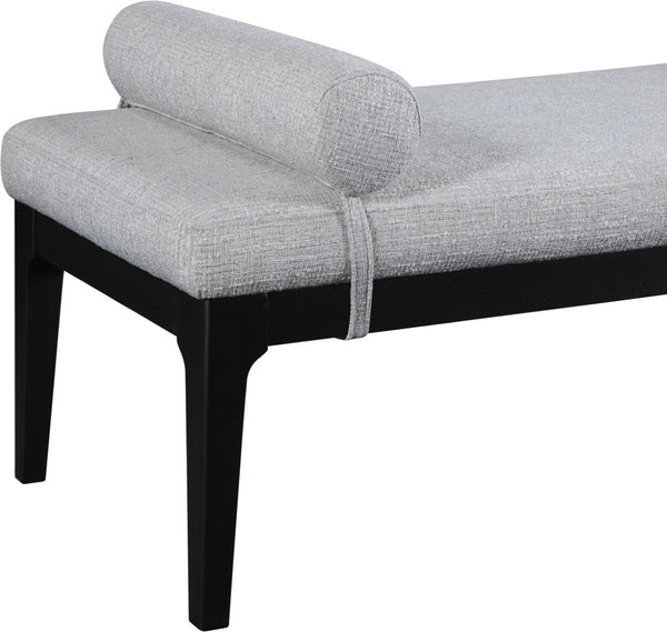 Meridian Furniture Priscilla Art Deco Upholstered Bench with Woven Fabric Bolster Pillows for Bedroom Entry Grey 22073Grey
