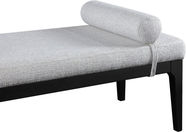 Meridian Furniture Priscilla Art Deco Upholstered Bench with Woven Fabric Bolster Pillows for Bedroom Entry Grey 22073Grey