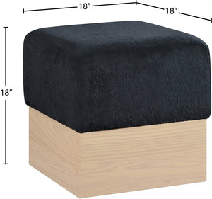 Meridian Furniture Havre Plush Velour Fur Cube Ottoman with Art Deco Base for Living Room Accent Piece Black A 22074Black