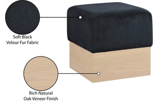 Meridian Furniture Havre Plush Velour Fur Cube Ottoman with Art Deco Base for Living Room Accent Piece Black A 22074Black