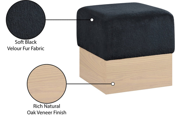 Meridian Furniture Havre Plush Velour Fur Cube Ottoman with Art Deco Base for Living Room Accent Piece Black A 22074Black