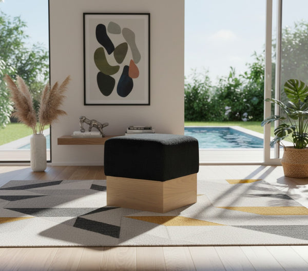 Meridian Furniture Havre Plush Velour Fur Cube Ottoman with Art Deco Base for Living Room Accent Piece Black A 22074Black
