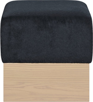 Meridian Furniture Havre Plush Velour Fur Cube Ottoman with Art Deco Base for Living Room Accent Piece Black A 22074Black