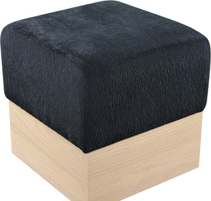 Meridian Furniture Havre Plush Velour Fur Cube Ottoman with Art Deco Base for Living Room Accent Piece Black A 22074Black