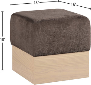 Meridian Furniture Havre Plush Velour Fur Cube Ottoman with Art Deco Base for Living Room Accent Piece Brown A 22074Brown