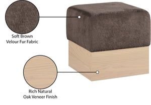 Meridian Furniture Havre Plush Velour Fur Cube Ottoman with Art Deco Base for Living Room Accent Piece Brown A 22074Brown