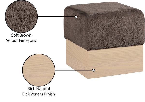 Meridian Furniture Havre Plush Velour Fur Cube Ottoman with Art Deco Base for Living Room Accent Piece Brown A 22074Brown