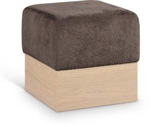 Meridian Furniture Havre Plush Velour Fur Cube Ottoman with Art Deco Base for Living Room Accent Piece Brown A 22074Brown
