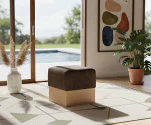 Meridian Furniture Havre Plush Velour Fur Cube Ottoman with Art Deco Base for Living Room Accent Piece Brown A 22074Brown
