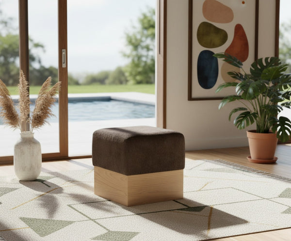 Meridian Furniture Havre Plush Velour Fur Cube Ottoman with Art Deco Base for Living Room Accent Piece Brown A 22074Brown