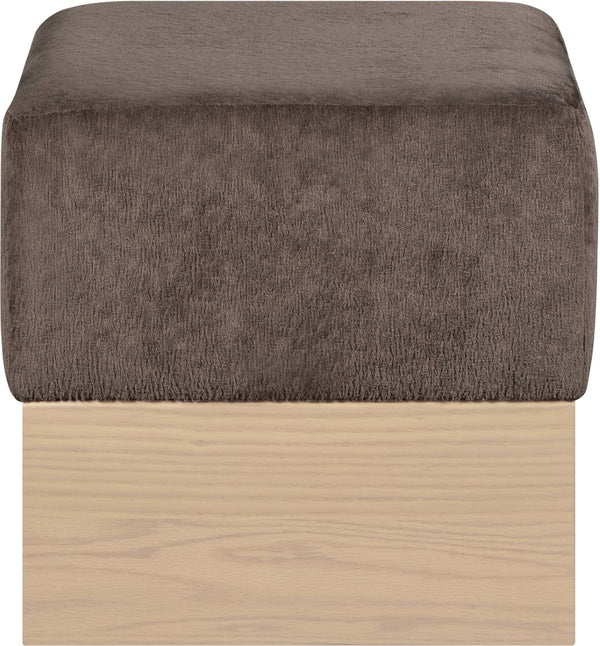 Meridian Furniture Havre Plush Velour Fur Cube Ottoman with Art Deco Base for Living Room Accent Piece Brown A 22074Brown