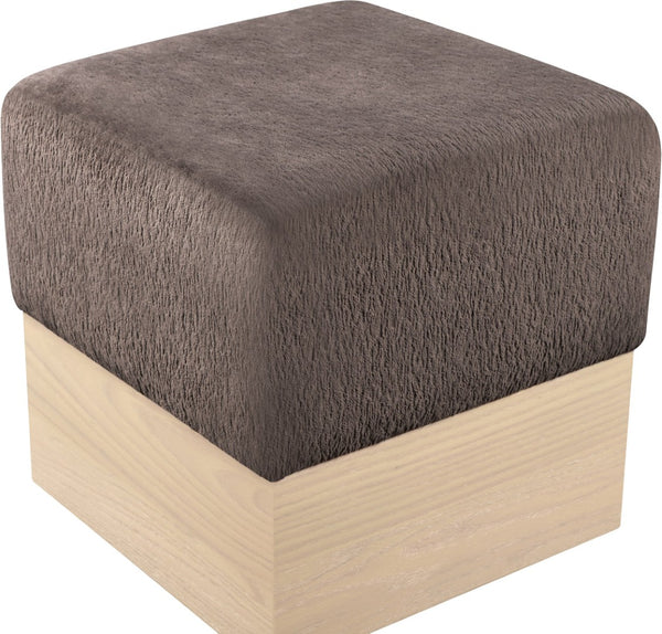 Meridian Furniture Havre Plush Velour Fur Cube Ottoman with Art Deco Base for Living Room Accent Piece Brown A 22074Brown