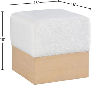 Meridian Furniture Havre Plush Velour Fur Cube Ottoman with Art Deco Base for Living Room Accent Piece Cream A 22074Cream