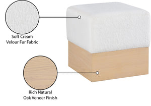 Meridian Furniture Havre Plush Velour Fur Cube Ottoman with Art Deco Base for Living Room Accent Piece Cream A 22074Cream