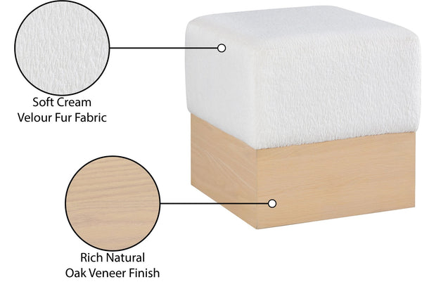 Meridian Furniture Havre Plush Velour Fur Cube Ottoman with Art Deco Base for Living Room Accent Piece Cream A 22074Cream
