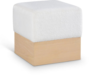 Meridian Furniture Havre Plush Velour Fur Cube Ottoman with Art Deco Base for Living Room Accent Piece Cream A 22074Cream