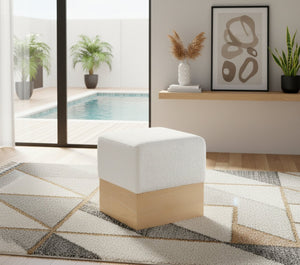 Meridian Furniture Havre Plush Velour Fur Cube Ottoman with Art Deco Base for Living Room Accent Piece Cream A 22074Cream