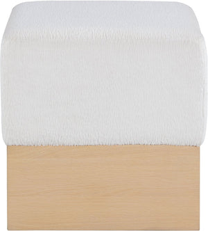 Meridian Furniture Havre Plush Velour Fur Cube Ottoman with Art Deco Base for Living Room Accent Piece Cream A 22074Cream