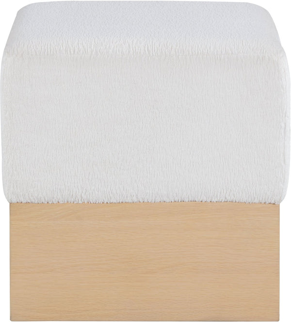 Meridian Furniture Havre Plush Velour Fur Cube Ottoman with Art Deco Base for Living Room Accent Piece Cream A 22074Cream
