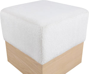 Meridian Furniture Havre Plush Velour Fur Cube Ottoman with Art Deco Base for Living Room Accent Piece Cream A 22074Cream