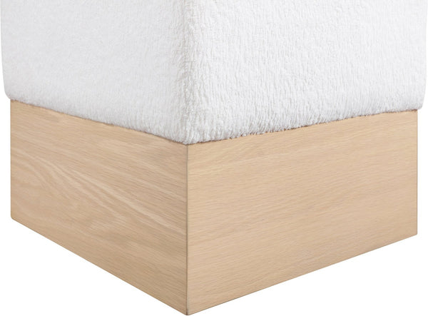 Meridian Furniture Havre Plush Velour Fur Cube Ottoman with Art Deco Base for Living Room Accent Piece Cream A 22074Cream