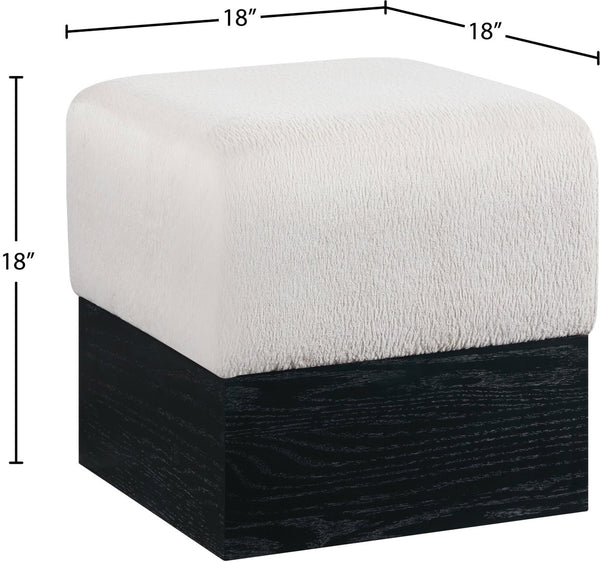 Meridian Furniture Havre Plush Velour Fur Cube Ottoman with Art Deco Base for Living Room Accent Piece Beige B 22075Beige
