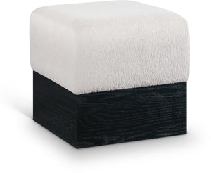 Meridian Furniture Havre Plush Velour Fur Cube Ottoman with Art Deco Base for Living Room Accent Piece Beige B 22075Beige