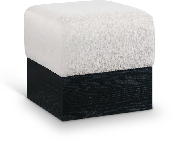 Meridian Furniture Havre Plush Velour Fur Cube Ottoman with Art Deco Base for Living Room Accent Piece Beige B 22075Beige