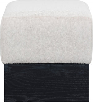 Meridian Furniture Havre Plush Velour Fur Cube Ottoman with Art Deco Base for Living Room Accent Piece Beige B 22075Beige