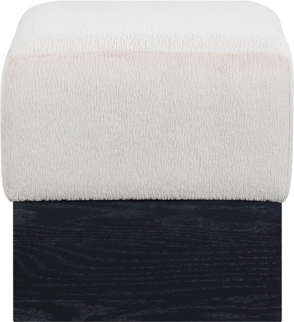 Meridian Furniture Havre Plush Velour Fur Cube Ottoman with Art Deco Base for Living Room Accent Piece Beige B 22075Beige