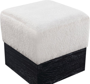 Meridian Furniture Havre Plush Velour Fur Cube Ottoman with Art Deco Base for Living Room Accent Piece Beige B 22075Beige