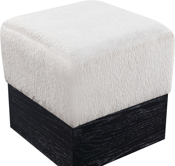 Meridian Furniture Havre Plush Velour Fur Cube Ottoman with Art Deco Base for Living Room Accent Piece Beige B 22075Beige