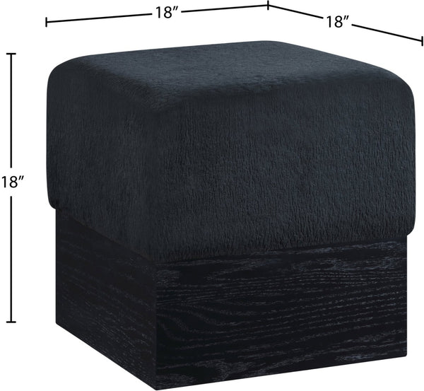 Meridian Furniture Havre Plush Velour Fur Cube Ottoman with Art Deco Base for Living Room Accent Piece Black B 22075Black