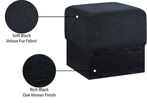 Meridian Furniture Havre Plush Velour Fur Cube Ottoman with Art Deco Base for Living Room Accent Piece Black B 22075Black