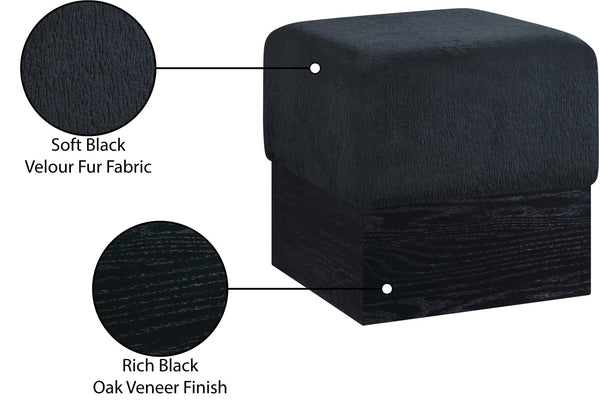 Meridian Furniture Havre Plush Velour Fur Cube Ottoman with Art Deco Base for Living Room Accent Piece Black B 22075Black