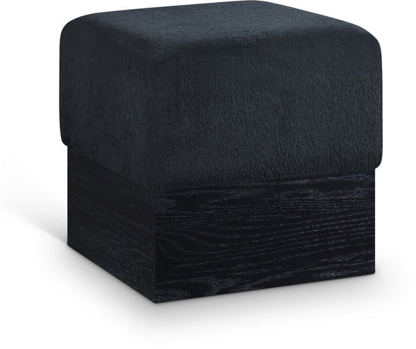 Meridian Furniture Havre Plush Velour Fur Cube Ottoman with Art Deco Base for Living Room Accent Piece Black B 22075Black