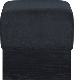 Meridian Furniture Havre Plush Velour Fur Cube Ottoman with Art Deco Base for Living Room Accent Piece Black B 22075Black