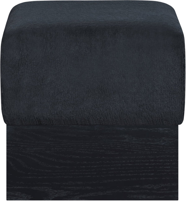 Meridian Furniture Havre Plush Velour Fur Cube Ottoman with Art Deco Base for Living Room Accent Piece Black B 22075Black