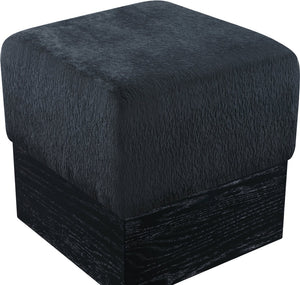 Meridian Furniture Havre Plush Velour Fur Cube Ottoman with Art Deco Base for Living Room Accent Piece Black B 22075Black