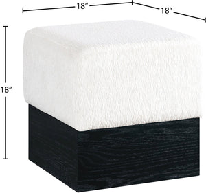Meridian Furniture Havre Plush Velour Fur Cube Ottoman with Art Deco Base for Living Room Accent Piece Cream B 22075Cream