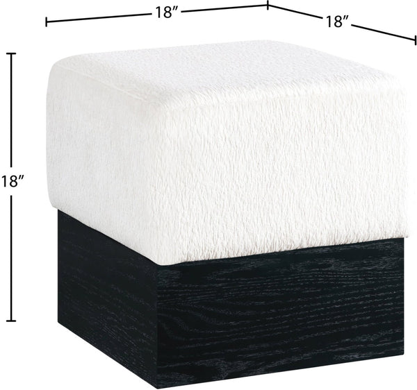 Meridian Furniture Havre Plush Velour Fur Cube Ottoman with Art Deco Base for Living Room Accent Piece Cream B 22075Cream
