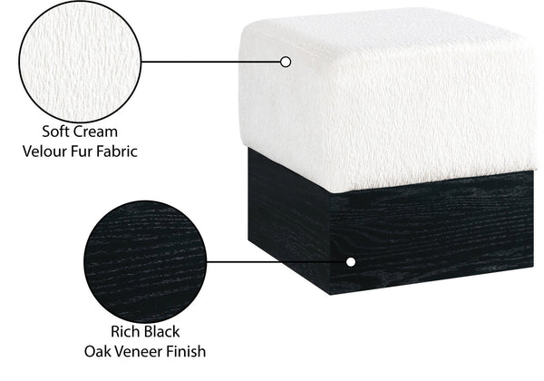 Meridian Furniture Havre Plush Velour Fur Cube Ottoman with Art Deco Base for Living Room Accent Piece Cream B 22075Cream