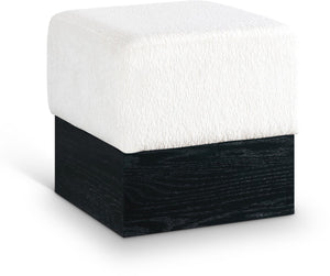 Meridian Furniture Havre Plush Velour Fur Cube Ottoman with Art Deco Base for Living Room Accent Piece Cream B 22075Cream