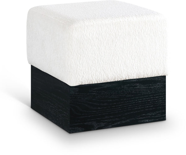 Meridian Furniture Havre Plush Velour Fur Cube Ottoman with Art Deco Base for Living Room Accent Piece Cream B 22075Cream