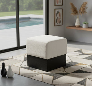 Meridian Furniture Havre Plush Velour Fur Cube Ottoman with Art Deco Base for Living Room Accent Piece Cream B 22075Cream