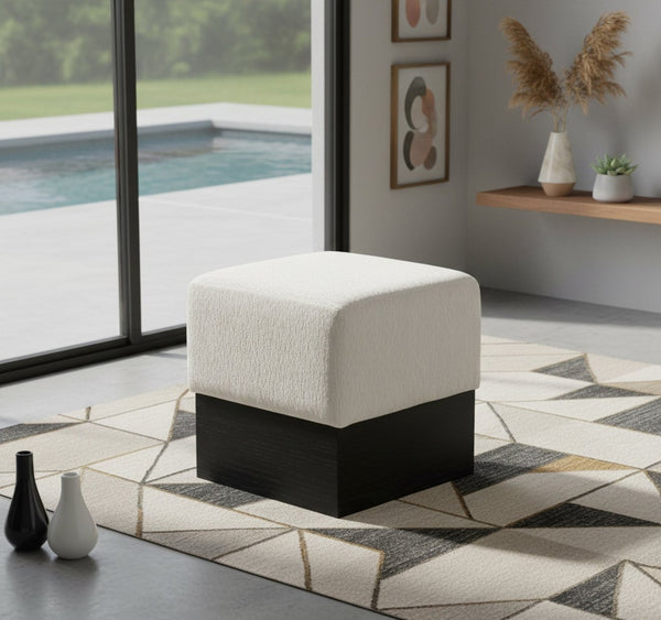 Meridian Furniture Havre Plush Velour Fur Cube Ottoman with Art Deco Base for Living Room Accent Piece Cream B 22075Cream