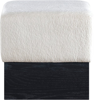 Meridian Furniture Havre Plush Velour Fur Cube Ottoman with Art Deco Base for Living Room Accent Piece Cream B 22075Cream