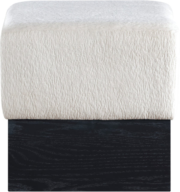 Meridian Furniture Havre Plush Velour Fur Cube Ottoman with Art Deco Base for Living Room Accent Piece Cream B 22075Cream